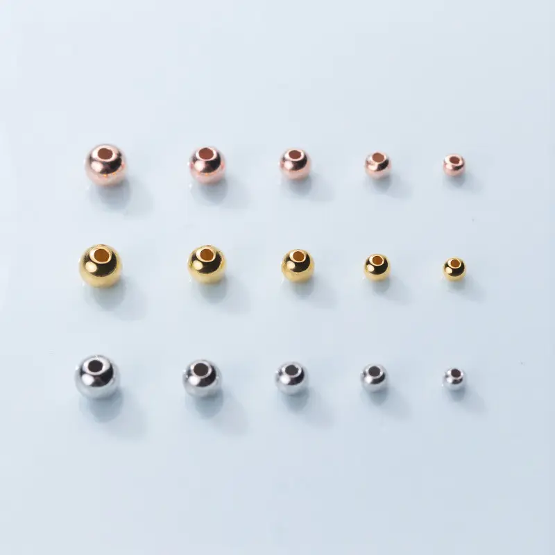 DIY 18 Karat vergoldete 925 Sterling Silber runde Perlen für die Schmuck herstellung