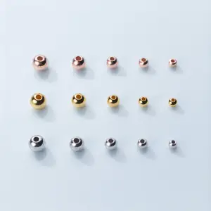 DIY 18K Gold Plated 925 Sterling Silver Round Beads for Jewelry Making