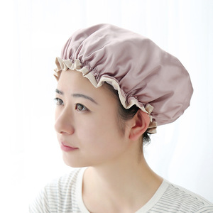 Satin Shower Cap For Women Long Hair Waterproof Anti Oil Fume Cover Household Kitchen Use Grey Champagne - Product Image 1
