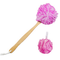 Nouvelle brosse de bain à manche extensible très vendue, 75g, grande fleur de bain dégradée en maille, éponge de douche en loofah avec manche en bois