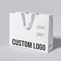 Sacs en Papier Carton Blanc de Luxe Haut de Gamme Personnalisés avec Impression de Logo, Emballage Cadeau Cosmétique avec Poignée en Ruban
