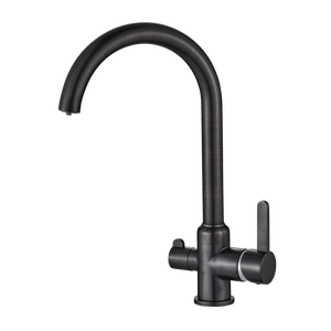 Grifo de Cocina de Lujo en Latón Dorado con Purificador de Agua, Doble Manija, Núcleo Cerámico, Acabado Pulido, Montaje en Encimera, Un Solo Orificio 1753, Agua Potable Limpia - Product Image 1