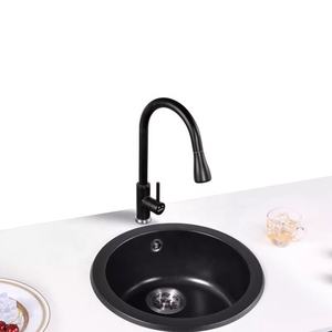 SHKRT (45x45) Fregadero de lavandería de cuarzo de un solo tazón de montaje doble pequeño de 17 pulgadas Fregadero redondo negro de meteorito Premium Precio bajo - Product Image 1