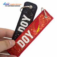 Gantungan Kunci Fashion Berkualitas Tinggi Logo Merek Kustom Bordir Payet Mengkilap untuk Hadiah Gantungan Kunci