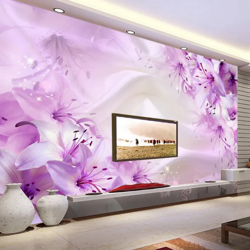 Nach 3D Foto Tapete Einfache Moderne Lily Blume TV Hintergrund Wandmalereien Für Wohnzimmer Schlafzimmer Wandbild Tapete Decor