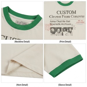 Vintage Cotton T-shirt Mens 300gsm <strong>Tshirt</strong> 100% Cotton Sunfaded <strong>Cream</strong> Contrast Ringer Graphic Print Boxy Fit Streetwear t Shirt - Product Image 4