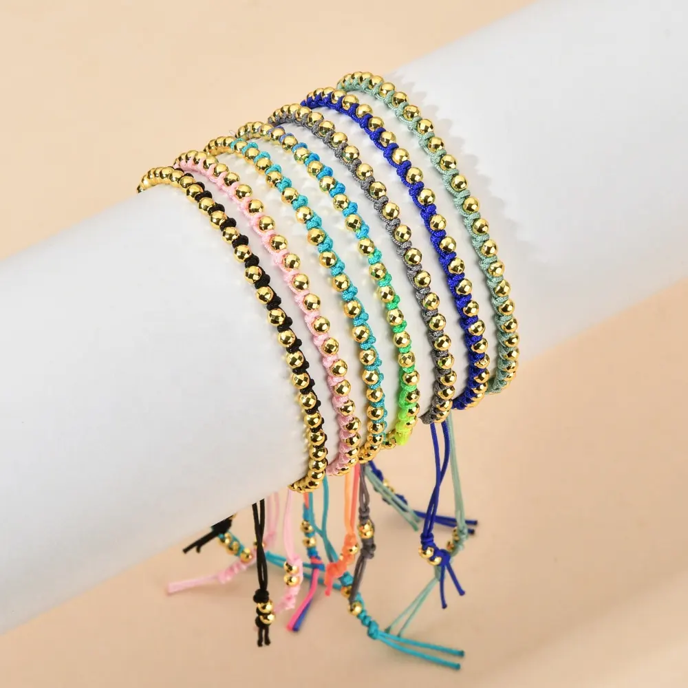Neue Boho Farbe Regenbogens chnur Armbänder Einfache handgemachte Geschenke Gold Perlen Armband für Frauen Mädchen