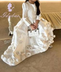 Özelleştirilmiş Saten Çiçek Kız Elbise Düğün için 3d Tam Kollu Prenses Ziyafet Akşam Partisi İlk Cemaat Balo Elbisesi - Product Image 6