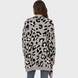 Cardigan <span class=keywords><strong>donna</strong></span> Oversize leopardato stampa Jacquard in maglia Cardigan sopra il ginocchio lungo invernale maglione con bottoni prezzo all'ingrosso - Product Image 2