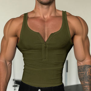 Canotta Sportiva DOVEARK con Logo Personalizzato, Manica Corta con Zip sul Petto, Top Estivo Aderente Senza Maniche per Uomo - Product Image 1