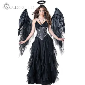 새로운 도착 성인 어두운 날개 타락 천사 멋진 드레스 파티 코스프레 블랙 dDess 여성 섹시한 란제리
