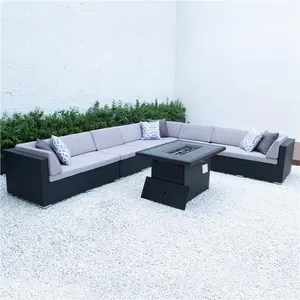 Table Garden Outdoor Nordic Hotel Terrace Leisure Outdoor Furniture Sofa Set Rattan Garden Sofa With Fire Fit Table