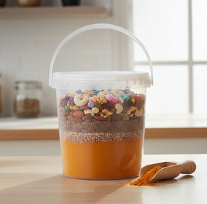 Seau de rangement en plastique transparent PP de qualité alimentaire, rond, avec poignée, hermétique et anti-fuite, pour la conservation des fruits et des aliments - Product Image 1