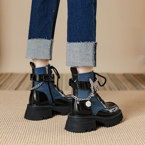 <strong>Women's</strong> Western Lace-Up Ankle <strong>Boots</strong> Square Toe Cow <strong>Leather</strong> Upper <strong>Genuine</strong> <strong>Leather</strong> Lining Chunky Heel Anti-Slip Rubber Outsole - Product Image 4