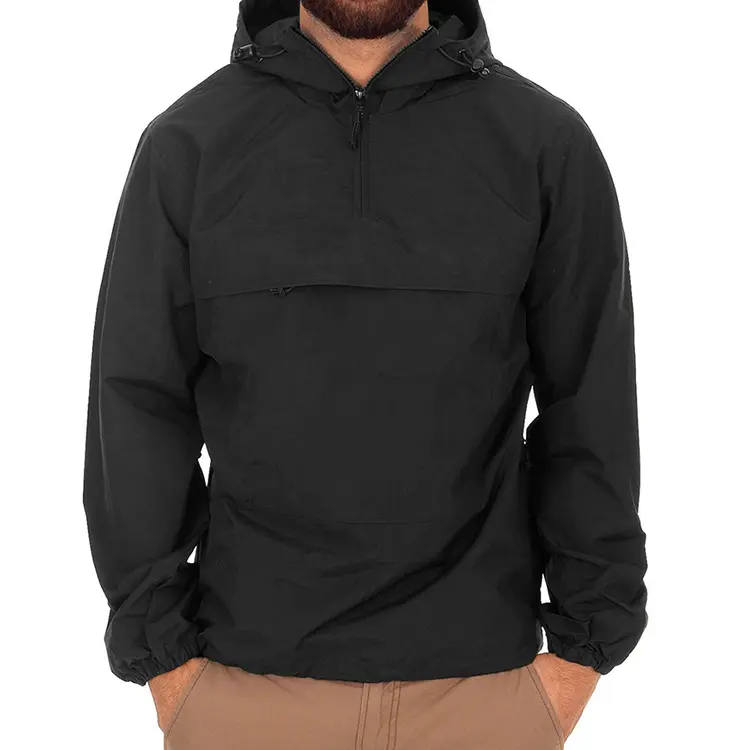 Custom Screen Printing Logo Mens Plain Jackets Black Oem Print Half Zip Nylon Pullover Hoodie Windbreaker Jacket