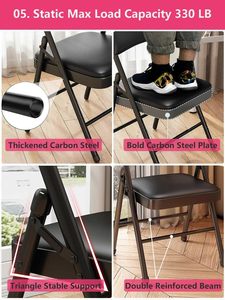 Chaise pliante moderne en fer portable avec dossier et siège rembourré, mobilier de jardin et de parc pliable pour l'extérieur - Product Image 5