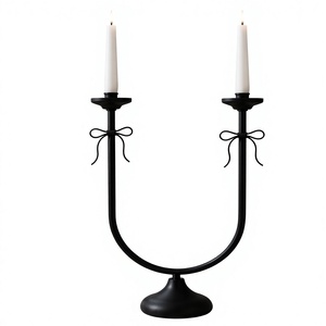 Modern Double Arm Metal Taper Candle Holder Decorative <b>Black</b> <b>Candlestick</b> Stand for Dining Table Home Decor & Wedding - Product Image 1