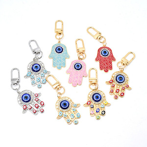 Rhinestone Turkiye Hamsa tay của Fatima kim loại móc chìa khóa màu xanh mắt ác Keychain amulet mắt ác Hamsa quyến rũ may mắn đồ trang sức mặt dây chuyền - Product Image 1