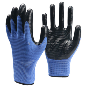 Guantes de Trabajo Recubiertos de Nitrilo Azul Negro, Forro de Nailon y Poliéster, Calibre 13, U3, Guantes de Trabajo Sumergidos en Nitrilo y Poliéster para Construcción - Product Image 1