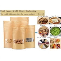 Pochette à fermeture éclair en papier kraft naturel avec fenêtre transparente, sac refermable écologique pour litière pour chat et emballage de fournitures pour animaux de compagnie