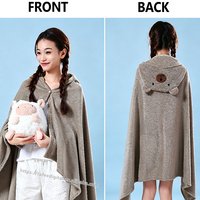 En gros, Cape, Manteau, Châle, Couverture tricotée et Plaid en polaire douce et flanelle de polyester, à capuche animalière, portable pour le voyage, avec impression personnalisée
