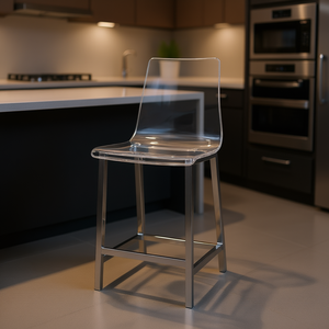 Sgabello da Bar in Acrilico Trasparente con Base Cromata, Altezza Bancone, Design Moderno per Uso Bar - Product Image 2