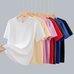 T-Shirt à manches courtes adulte en pur coton col rond pour homme parent-enfant été tendance marque ample poids lourd 260g anti-boulochage - Product Image 1