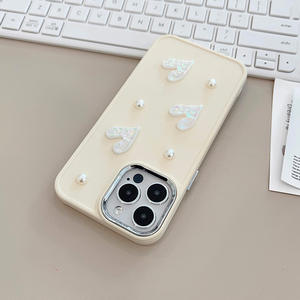 Funda para iPhone 13 con diseño de corazón de perla blanca lechosa, tridimensional, compatible con iPhone 11, 14, 15, 16, 17 y Pro Max, estilo pequeño. - Product Image 4