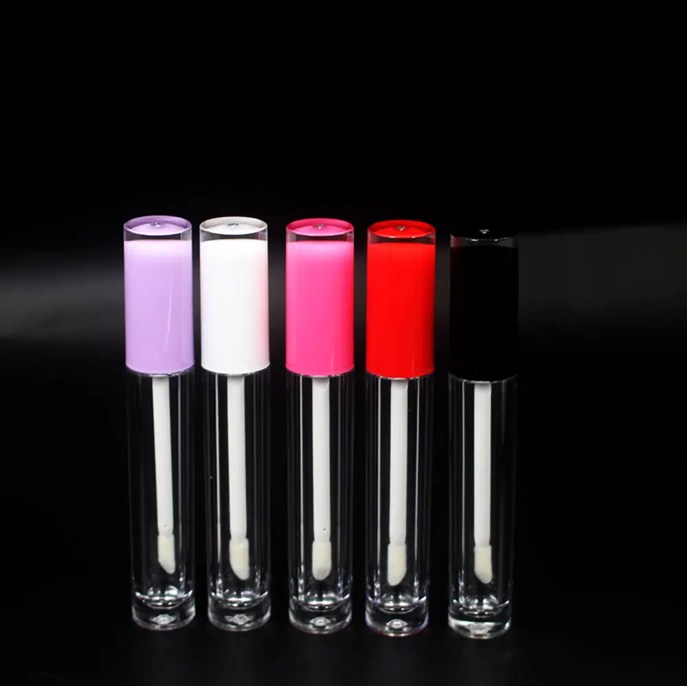 Sells new 5ml clear lip gloss tube cosmetic lip gloss empty bottle packaging container with black white red purple lid