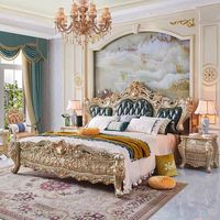 Tempat Tidur Mewah Desain Eropa Berkualitas Tinggi dengan Pelapis Kulit Awet dan Rangka Kayu Solid untuk Perabot Kamar Tidur