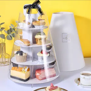 Family Afternoon Tea Cardboard Cake Stand Cake Portable Dessert Multi-layer Storage Rack Packing Box With Hander