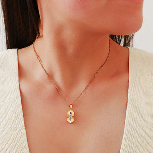 Stainless Steel <b>Titanium</b> Necklace Hexagon Pendant 18k Gold Plated Zircon Clavicle <b>Chain</b> For Women Party Fashion Jewelry - Product Image 2