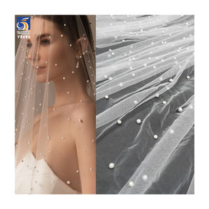 قماش تول أبيض مخصص للزفاف بطول <span class=keywords><strong>3</strong></span> أمتار من YX893، قماش تول ناعم مع لؤلؤ ثلاثي الأبعاد لفساتين الزفاف وطرحة العروس - Product Image 1