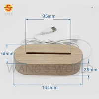 Lampe de nuit artisanale 3D lumineuse USB, base en bois massif et acrylique avec LED, matériau ABS, télécommande tactile et intensité réglable