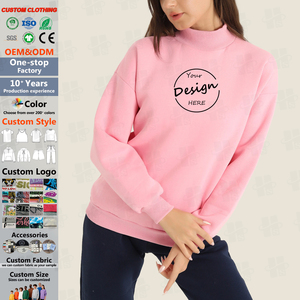 Wholesale Fashion Mockneck Jumpers <b>Top</b> Hot Sale High Quality Cotton Pink Custom Women Drop Shoulder <b>Mock</b> <b>Neck</b> Sweatshirt 380 GSM - Product Image 1