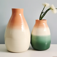 Vase à plantes en céramique cylindrique segmenté de couleur dégradée bohème-Décor artistique pour vase de table d'espaces élégants