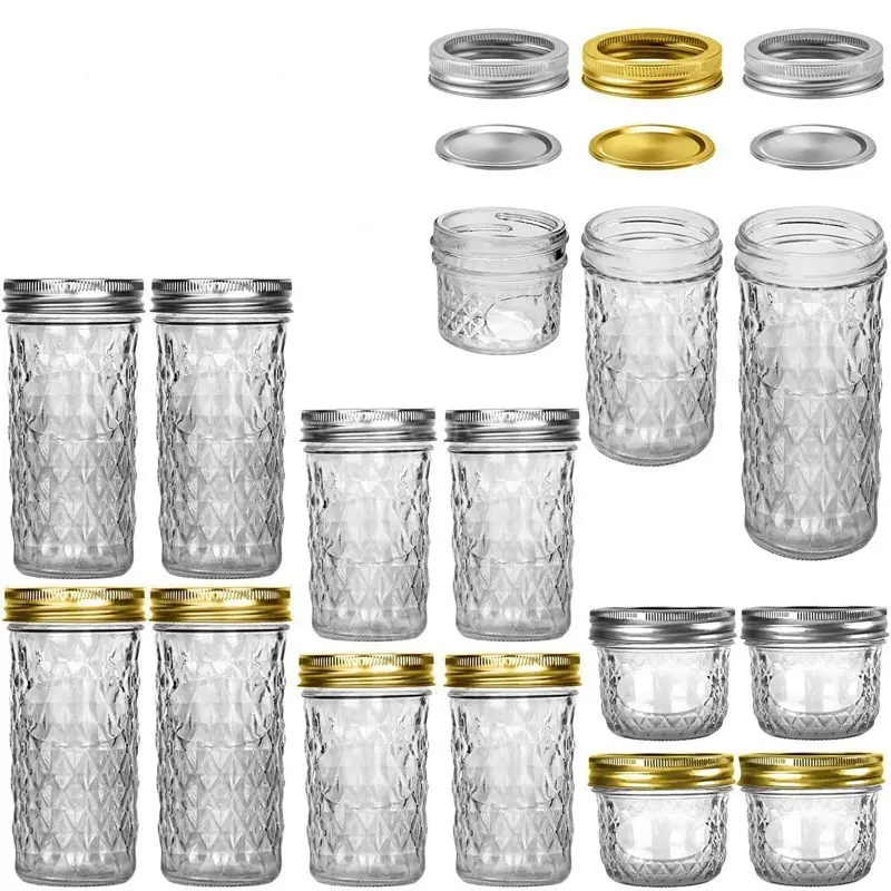 Home decoration custom mason drinking cups mason jar with canning fermentation lids 4oz 8oz 12oz 16oz glass jars for jam