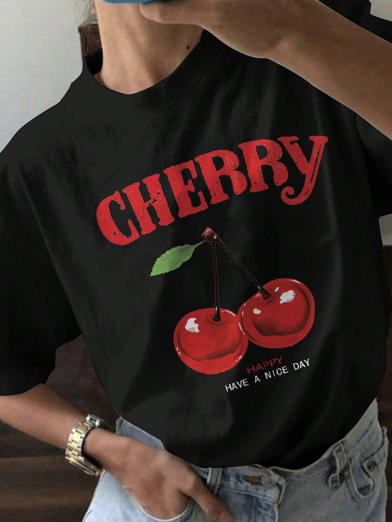 Camiseta Informal Con Estampado De Cerezas Para Niños