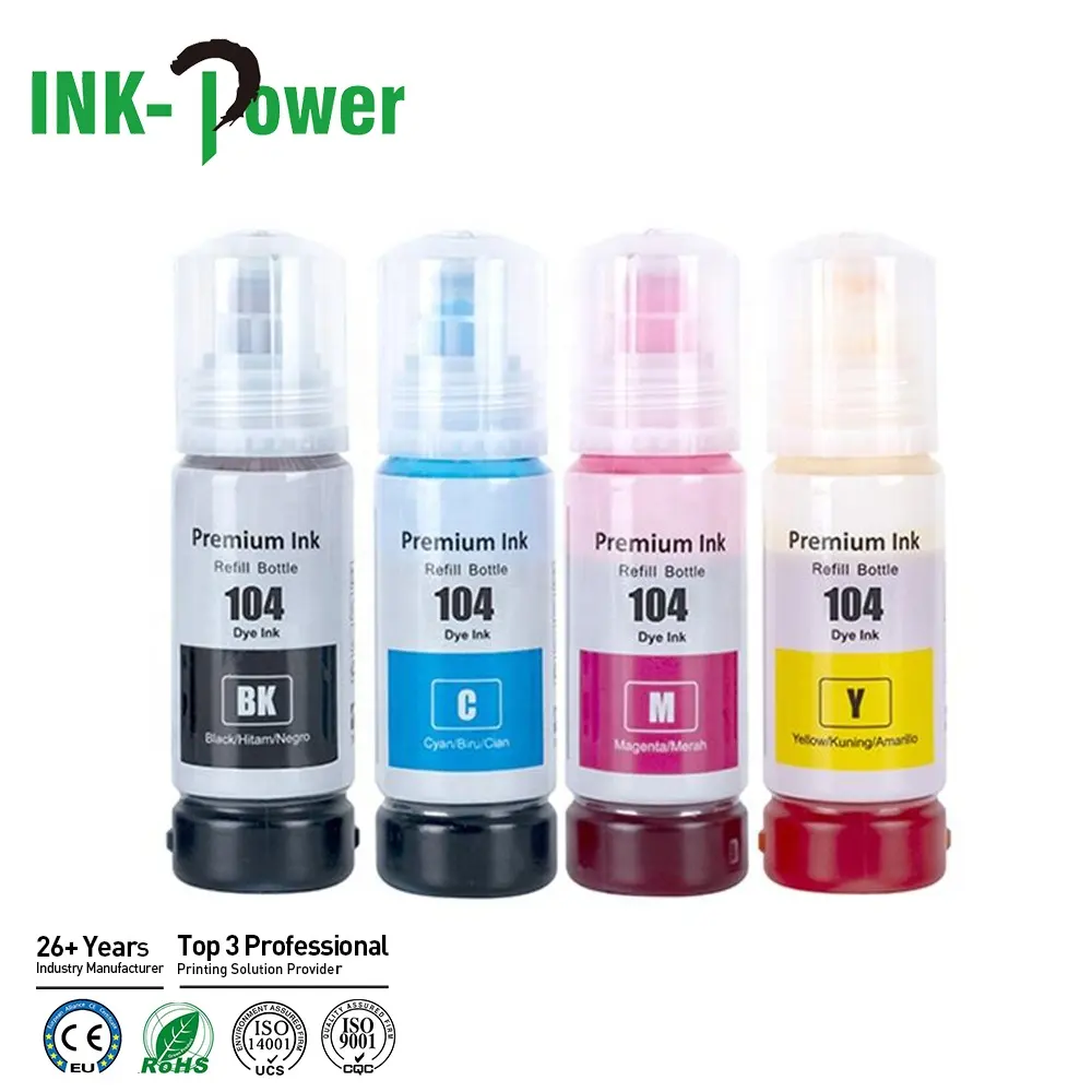 INK-POWER 104 Recharge de colorant de bouteille de couleur compatible de qualité supérieure Encre écologique pour imprimante ET-2710 Epson EcoTank