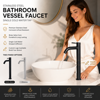 Keran Air Dingin Tunggal Bahan Stainless Steel Hitam Doff untuk Kamar Mandi Modern, Model Pilar, Dapat Disesuaikan OEM INOS S17, Garansi 3 Tahun
