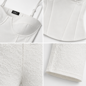 A&J 260G Ensemble Bustier Femme en Coton Sergé à Bonnets Moulés, Legging Capri en Dentelle Cordonnée, Peplum à Baleines et Ourlet Festonné, Design Sur Mesure GRS - Product Image 2