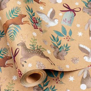 Christmas Animals Kraft <b>Wrapping</b> <b>Paper</b> 17 In X 32.8 Ft Brown Holiday Gift Wrap - Product Image 1