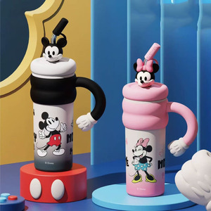 Gobelet isotherme <span class=keywords><strong>Minnie</strong></span> <span class=keywords><strong>Mickey</strong></span> avec poignée et paille, grande capacité, en acier inoxydable, pour café glacé, bouteille d'eau thermique - Product Image 1