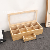 Boîte de rangement en bambou naturel avec couvercle transparent et tiroir coulissant pour sachets de thé, épices, organisation de la cuisine et du garde-manger