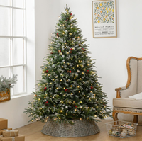 Sapin de Noël artificiel pré-éclairé à LED chaudes, très populaire, avec branches complètes, idéal pour la décoration de la maison et des fêtes.
