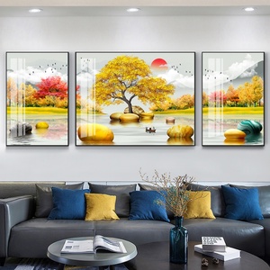 Pinturas de Porcelana y Cristal Hechas a Mano al por Mayor de Fábrica, Arte Mural de Paisajes Dorados, Pintura Tríptica Personalizada de Animales - Product Image 5
