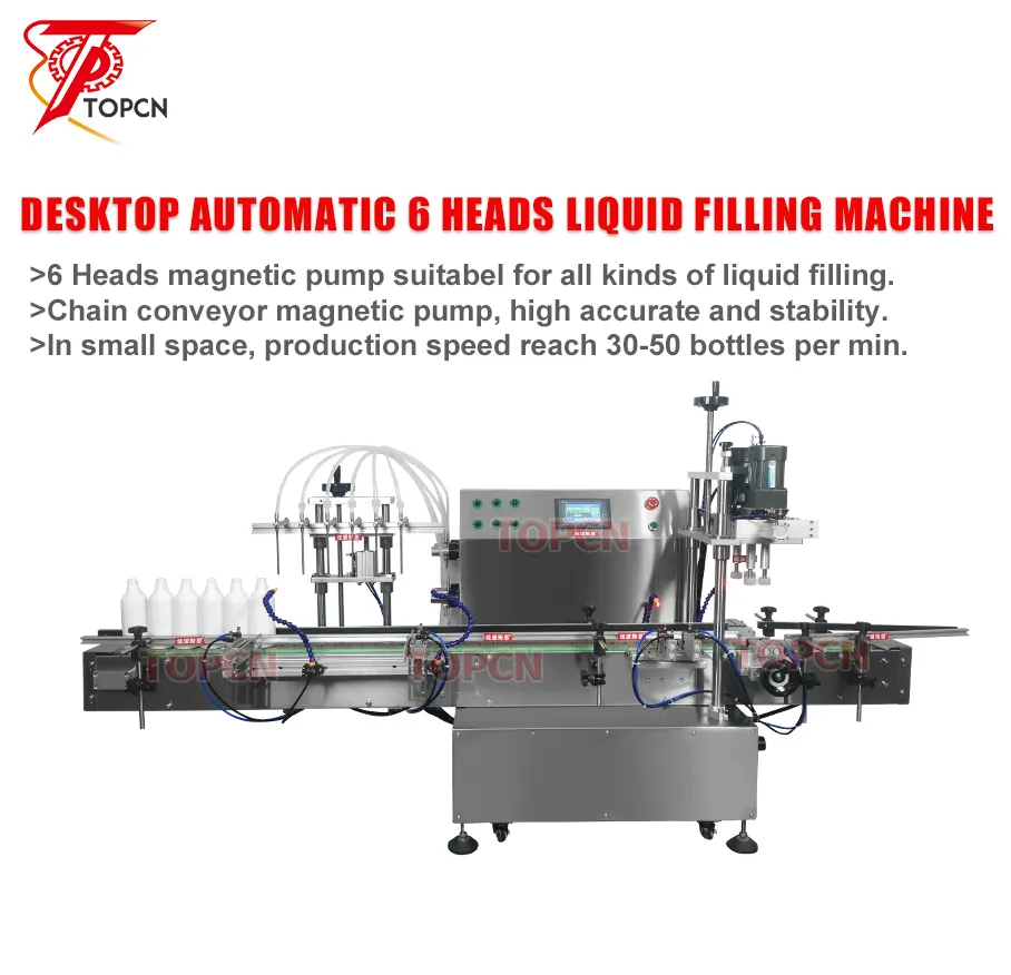 6 Heatds Água Óleo Leite Suco Máquina De Enchimento E Selagem De Garrafas Água Linha Completa Máquina De Dosagem Líquida Automática