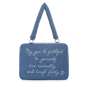 Denim Large Capacity Travel Portable Laptop <b>Bag</b> Shockproof Quilted Embroidered Soft Girls New Fashionable Design and Laptop <b>Bag</b> - Product Image 5
