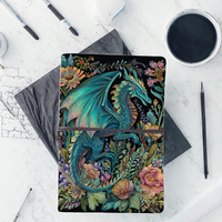 Carnet A6 en cuir fait main à couverture rigide, reliure à anneaux, finition polie, pour le croquis, l'apprentissage et le bricolage (Motifs Dragon, Fleurs, Feuilles)