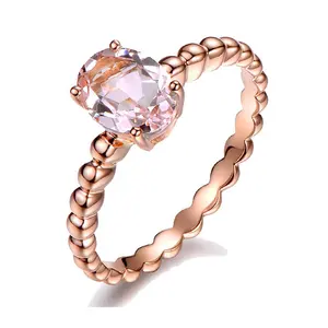 Elegant Jewelry Rose Gold Morganite Rings Oval Gemstone Pink Engagement Morganite Ring